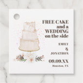無料ケーキ結婚のサイド文字ブラウン日付を保存 フェイバータグ (正面)