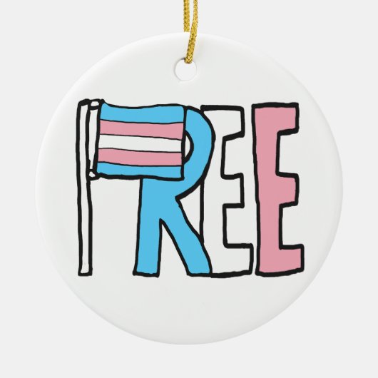 無料トランス権利フラグ セラミックオーナメント (正面)