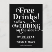 無料ドリンクおもしろいウェディングカジュアル日付を保存 ポストカード (正面)
