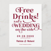 無料ドリンクおもしろいウェディングカジュアル日付を保存 ポストカード (正面)