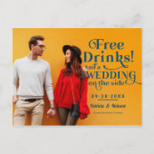 無料ドリンクおもしろいウェディングカジュアル日付を保存 ポストカード (正面)