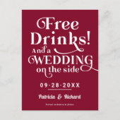 無料ドリンクおもしろいウェディングカジュアル日付を保存 ポストカード (正面)