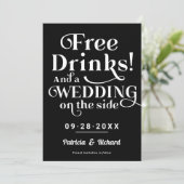 無料ドリンクおもしろいウェディングカジュアル日付を保存 招待状 (スタンド正面)