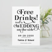 無料ドリンクおもしろいウェディングカジュアル日付を保存 招待状 (スタンド正面)