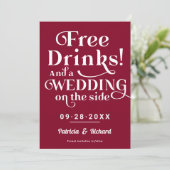 無料ドリンクおもしろいウェディングカジュアル日付を保存 招待状 (スタンド正面)