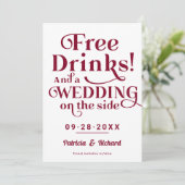 無料ドリンクおもしろいウェディングカジュアル日付を保存 招待状 (スタンド正面)