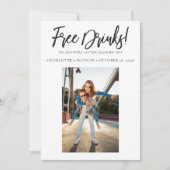 無料ドリンクおもしろいブラック&ホワイト日付カードを保存 招待状 (正面)