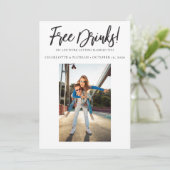 無料ドリンクおもしろいブラック&ホワイト日付カードを保存 招待状 (スタンド正面)