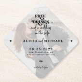 無料ドリンクおもしろい写真の結婚式の日付を保存 ペーパーコースター (正面)