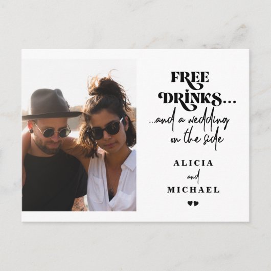 無料ドリンクおもしろい写真の結婚式の日付を保存 案内ポストカード (正面)