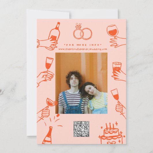 無料ドリンクおもしろい写真Qrcode結婚の 招待状 (裏面)