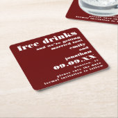 無料ドリンクを取得する結婚Bugundy日付を保存 スクエアペーパーコースター (アングル)