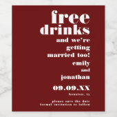 無料ドリンクを取得する結婚Burgundy日付を保存 ワインラベル (シングルラベル)