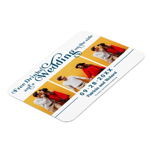 無料ドリンクウェディング日付3フォトマグネットを保存 マグネット (左側)