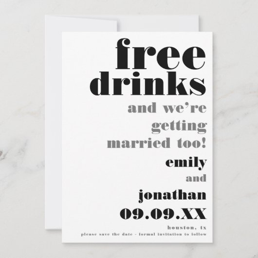 無料ドリンクカジュアル文字結婚式の日付を保存 セーブザデート (正面)