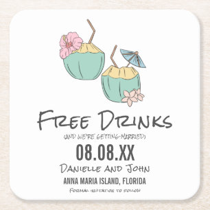 無料ドリンクココナッツビーチ結婚式保存日 スクエアペーパーコースター