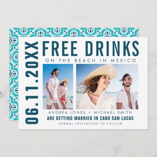 無料ドリンクフォトメキシコビーチ結婚式 案内状 (正面/裏面)