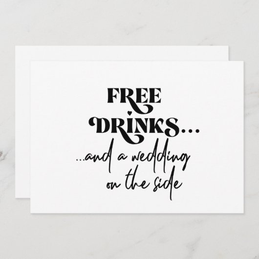 無料ドリンクモダンおもしろいタイポグラフィ結婚ズ 招待状 (正面/裏面)