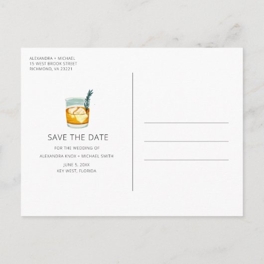 無料ドリンク予算の結婚式の日付を保存 案内ポストカード (裏面)