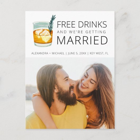 無料ドリンク予算の結婚式の日付を保存 案内ポストカード (正面)
