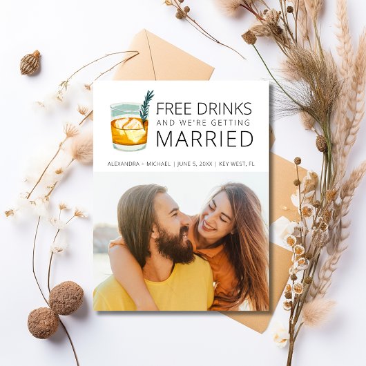 無料ドリンク予算の結婚式の日付を保存 案内ポストカード