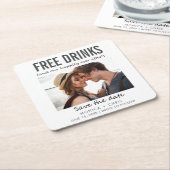 無料ドリンク写真の結婚式の日付を保存 スクエアペーパーコースター (アングル)