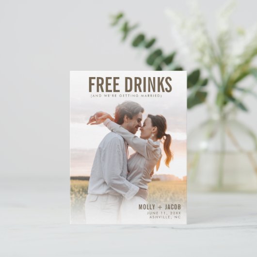 無料ドリンク写真の結婚式の日付を保存 案内ポストカード (スタンド正面)