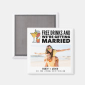 無料ドリンク写真ウェディング日付を保存 マグネット (正面/裏面)