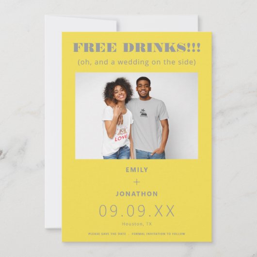 無料ドリンク写真カジュアルイエローグレイ日付を保存 セーブザデート (正面)