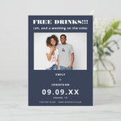 無料ドリンク写真カジュアルネイビーホワイト日付を保存 セーブザデート (スタンド正面)