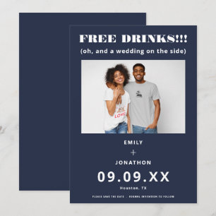 無料ドリンク写真カジュアルネイビーホワイト日付を保存 セーブザデート
