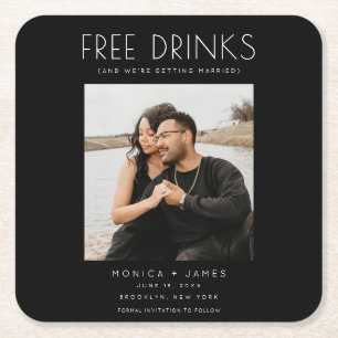 無料ドリンク写真ユニーク結婚式の日付を保存 スクエアペーパーコースター