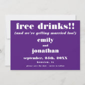 無料ドリンク紫カジュアルの結婚式の日付を保存 セーブザデート (正面)