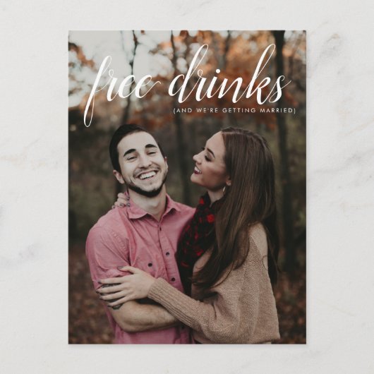 無料ドリンク結婚の写真日付を保存 案内ポストカード (正面)