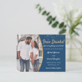 無料ドリンク青い金ゴールド写真カジュアル日付の保存 ポストカード (スタンド正面)