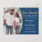 無料ドリンク青い金ゴールド写真カジュアル日付の保存 ポストカード (正面)