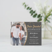 無料ドリンク黒金ゴールド写真カジュアル日付の保存 ポストカード (スタンド正面)