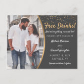 無料ドリンク黒金ゴールド写真カジュアル日付の保存 ポストカード (正面)