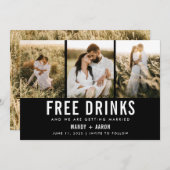 無料ドリンク3つの写真結婚式の日付を保存 セーブザデート (正面/裏面)