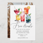 無料ドリンク。おもしろいモダンカクテル結婚写真 セーブザデート (正面/裏面)