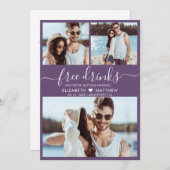 無料ドリンクScript Purple 3フォトコラージュ結婚ズ セーブザデート (正面/裏面)