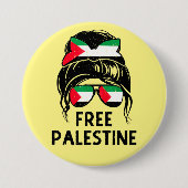 無料パレスチナ乱雑なBunパレスチナの母ガザ 缶バッジ (正面)