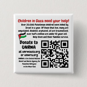 無料パレスティナ救済ー- Gaza Children UNRWA QRコード 缶バッジ