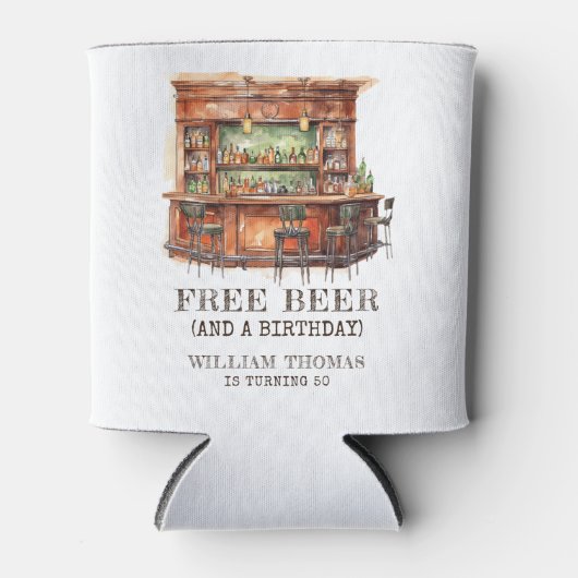 無料パーソナライズされたビール大人誕生日任意の年齢 缶クーラー (正面)