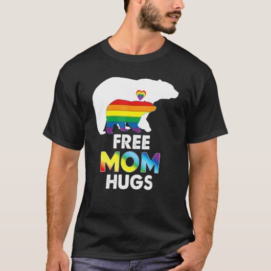 無料ママハグレインボーベアーlgbtプライドゲイレズビアン tシャツ (正面)