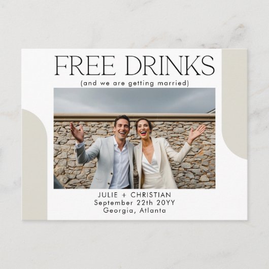 無料モダン飲み物おもしろい結婚式の日付を保存 ポストカード (正面)