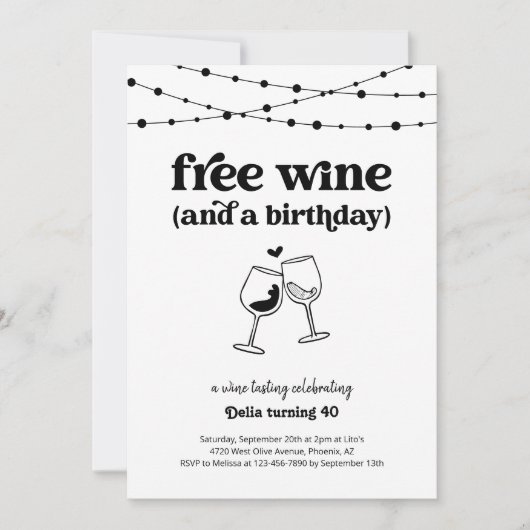 無料ワインテイスティング面白い大人の誕生日パーティー 招待状 (正面)