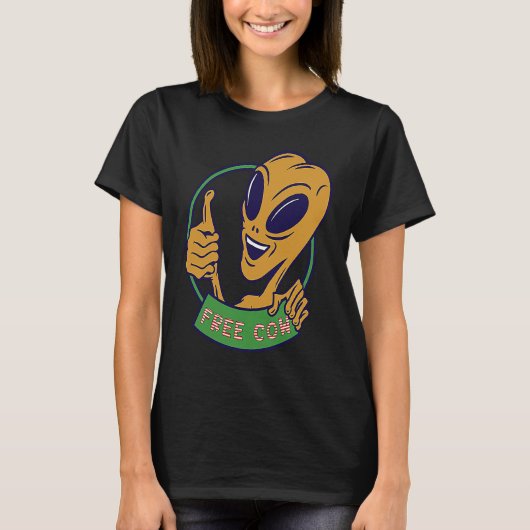 無料牛エイリアン宇宙エイリアンUFO Tシャツ (正面)
