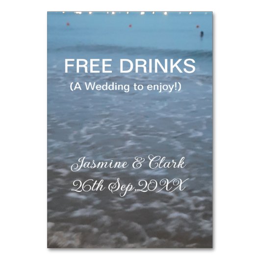 無料飲み物の日付の保存ビーチ結婚式追加の名前 テーブルナンバー (正面)