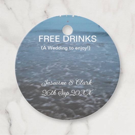 無料飲み物の日付の保存ビーチ結婚式追加の名前 フェイバータグ (正面)